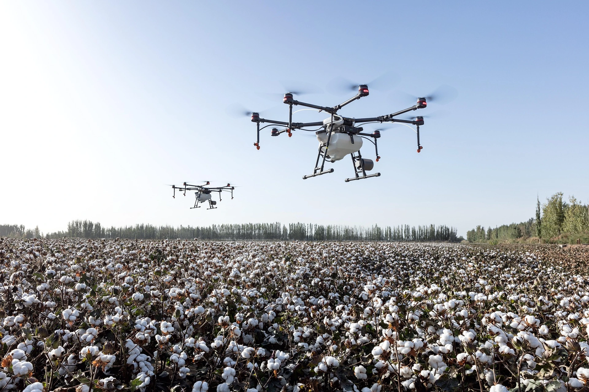 Agricultural drone flying over a field